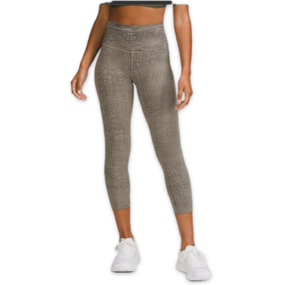 Lululemon Wunder Train Hr Crop 23" Thread Dye Rover Black Green Gray Sz 18 New